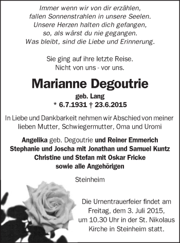 Traueranzeige von Marianne Degoutrie von Offenbach