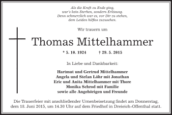 Traueranzeige von Thomas Mittelhammer von Offenbach