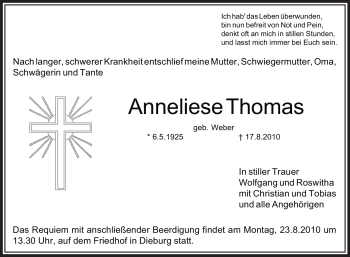Traueranzeige von Anneliese Thomas von OFFENBACH-POST/HANAU-POST