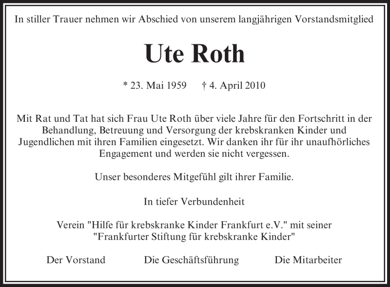 Traueranzeigen von Ute Roth | trauer.op-online.de