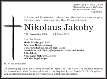 Traueranzeige von Nikolaus Jakoby von OFFENBACH-POST/HANAU-POST