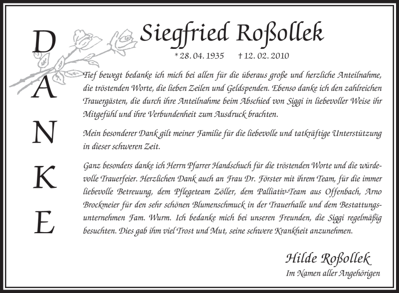 Traueranzeige für Siegfried Roßollek vom 01.04.2010 aus OFFENBACH-POST/HANAU-POST