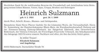 Traueranzeige von Heinrich Sulzmann von OFFENBACH-POST/HANAU-POST