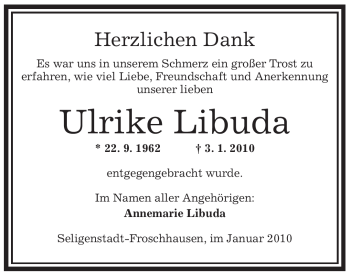 Traueranzeige von Ulrike Libuda von OFFENBACH-POST/HANAU-POST