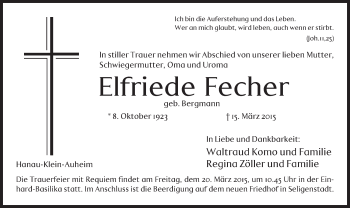 Traueranzeige von Elfriede Fecher von Offenbach