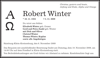 Traueranzeige von Robert Winter von OFFENBACH-POST/HANAU-POST