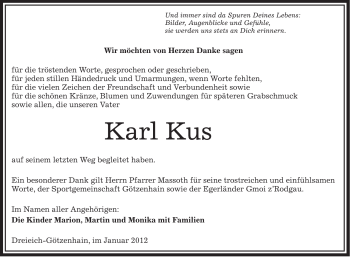 Traueranzeige von Karl Kus von OFFENBACH-POST/HANAU-POST