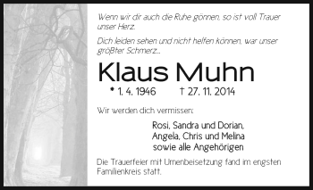 Traueranzeige von Klaus Muhn von Offenbach