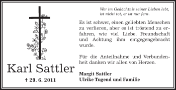 Traueranzeige von Karl Sattler von OFFENBACH-POST/HANAU-POST