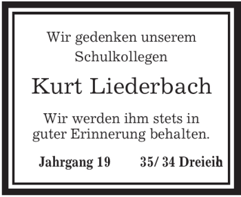 Traueranzeige von Kurt Liederbach von OFFENBACH-POST/HANAU-POST