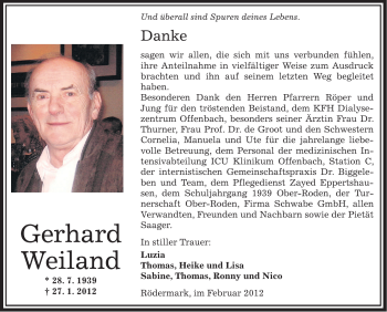 Traueranzeige von Gerhard Weiland von OFFENBACH-POST/HANAU-POST