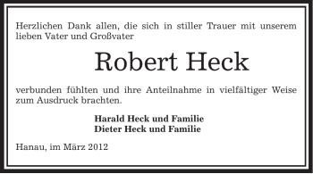 Traueranzeige von Robert Heck von OFFENBACH-POST/HANAU-POST