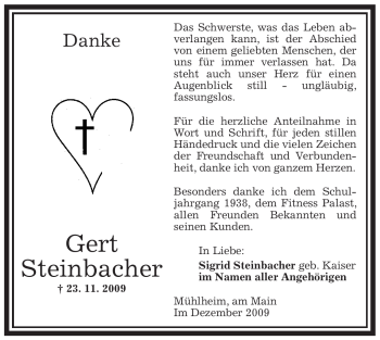 Traueranzeige von Gert Steinbacher von OFFENBACH-POST/HANAU-POST