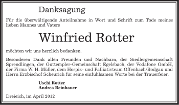 Traueranzeige von Winfried Rotter von OFFENBACH-POST/HANAU-POST