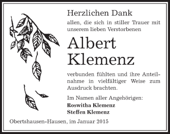 Traueranzeige von Albert Klemenz von Offenbach