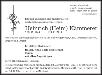 Traueranzeige von Heinrich Kämmerer von Offenbach