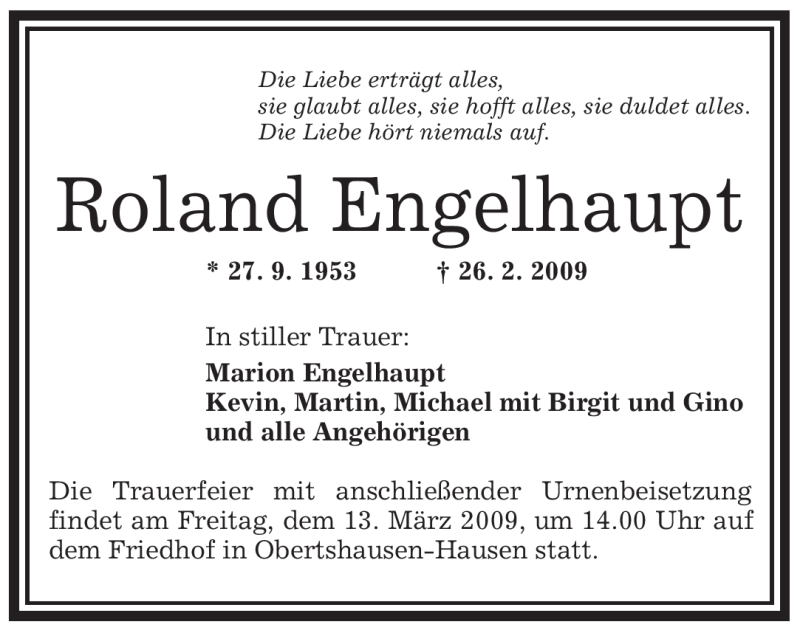  Traueranzeige für Roland Engelhaupt vom 12.03.2009 aus OFFENBACH-POST/HANAU-POST