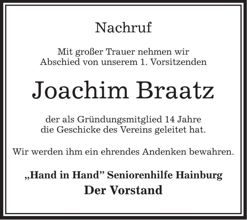  Traueranzeige für Joachim Braatz vom 31.03.2011 aus OFFENBACH-POST/HANAU-POST