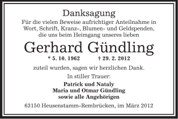 Traueranzeige von Gerhard Gündling von OFFENBACH-POST/HANAU-POST