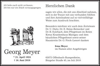 Traueranzeige von Georg Meyer von OFFENBACH-POST/HANAU-POST