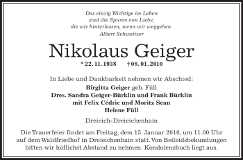 Traueranzeige von Nikolaus Geiger von OFFENBACH-POST/HANAU-POST