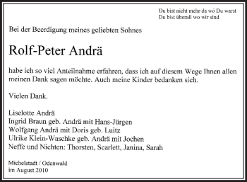 Traueranzeige von Rolf-Peter Andrä von OFFENBACH-POST/HANAU-POST