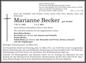 Traueranzeige von Marianne Becker von OFFENBACH-POST/HANAU-POST