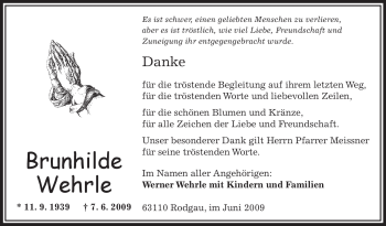 Traueranzeige von Brunhilde Wehrle von OFFENBACH-POST/HANAU-POST