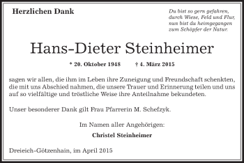 Traueranzeige von Hans Dieter Steinheimer von Offenbach