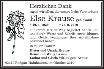 Traueranzeige von Else Krause von OFFENBACH-POST/HANAU-POST