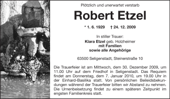 Traueranzeige von Robert Etzel von OFFENBACH-POST/HANAU-POST