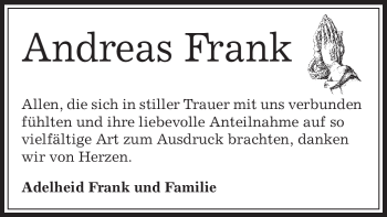 Traueranzeige von Andreas Frank von OFFENBACH-POST/HANAU-POST