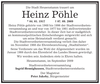 Traueranzeige von Heinz Pöhle von OFFENBACH-POST/HANAU-POST