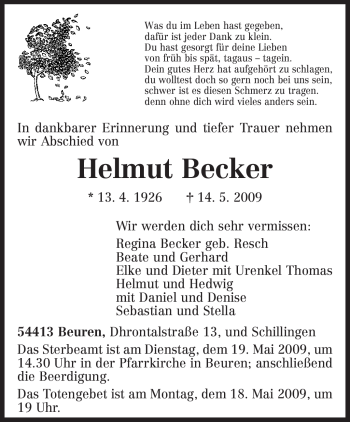 Traueranzeige von Helmut Becker von OFFENBACH-POST/HANAU-POST