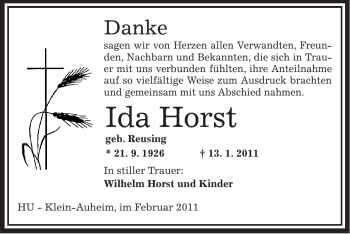 Traueranzeige von Ida Horst von OFFENBACH-POST/HANAU-POST