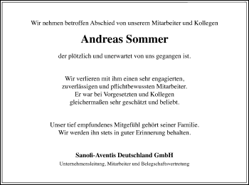 Traueranzeige von Andreas Sommer von Offenbach