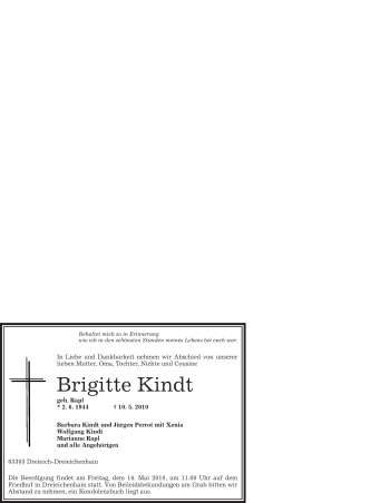 Traueranzeige von Brigitte Kindt von OFFENBACH-POST/HANAU-POST