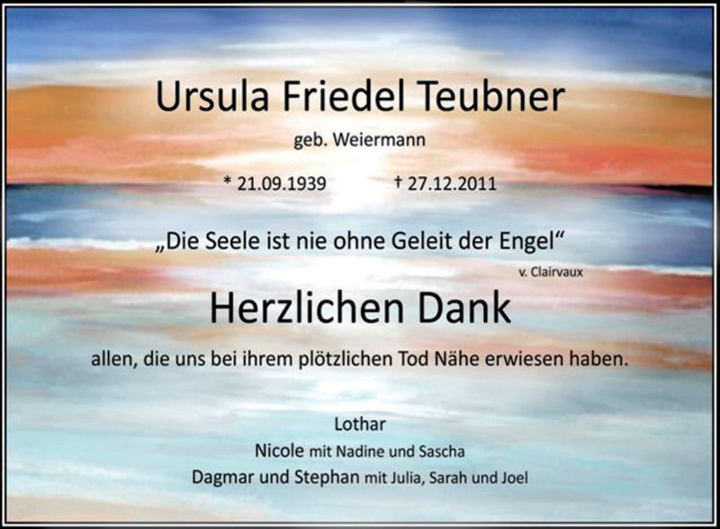  Traueranzeige für Ursula Teubner vom 24.03.2012 aus OFFENBACH-POST/HANAU-POST