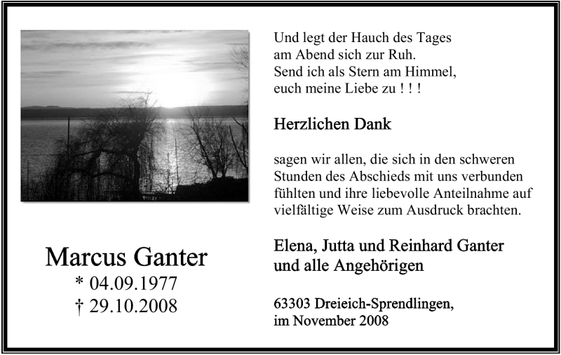  Traueranzeige für Marcus Ganter vom 15.11.2008 aus OFFENBACH-POST/HANAU-POST