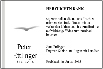 Traueranzeige von Peter Ettlinger von Offenbach