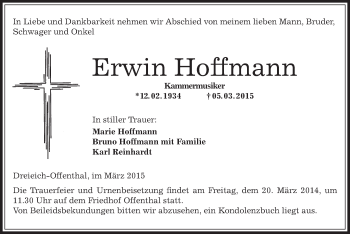 Traueranzeige von Erwin Hoffmann von Offenbach