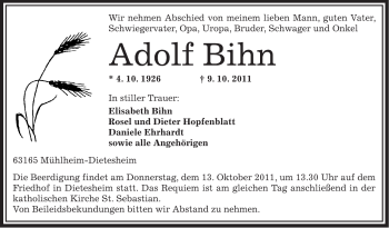 Traueranzeige von Adolf Bihn von OFFENBACH-POST/HANAU-POST