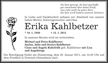 Traueranzeige von Erika Kahlbetzer von OFFENBACH-POST/HANAU-POST