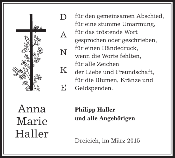 Traueranzeige von Anna Marie Haller von Offenbach