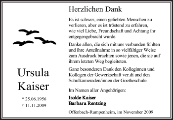 Traueranzeige von Ursula Kaiser von OFFENBACH-POST/HANAU-POST