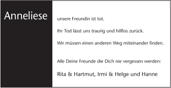 Traueranzeige von Anneliese Döblitz von OFFENBACH-POST/HANAU-POST