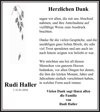 Traueranzeige von Rudi Haller von OFFENBACH-POST/HANAU-POST