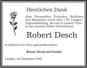 Traueranzeige von Robert Desch von OFFENBACH-POST/HANAU-POST