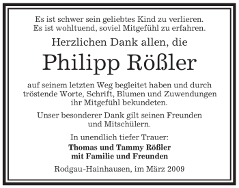 Traueranzeige von Philipp Rößler von OFFENBACH-POST/HANAU-POST