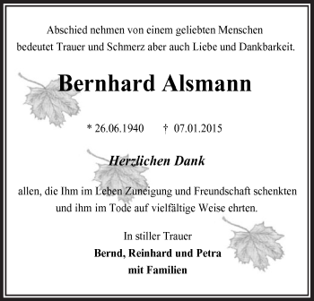 Traueranzeige von Bernhard Alsmann von Offenbach